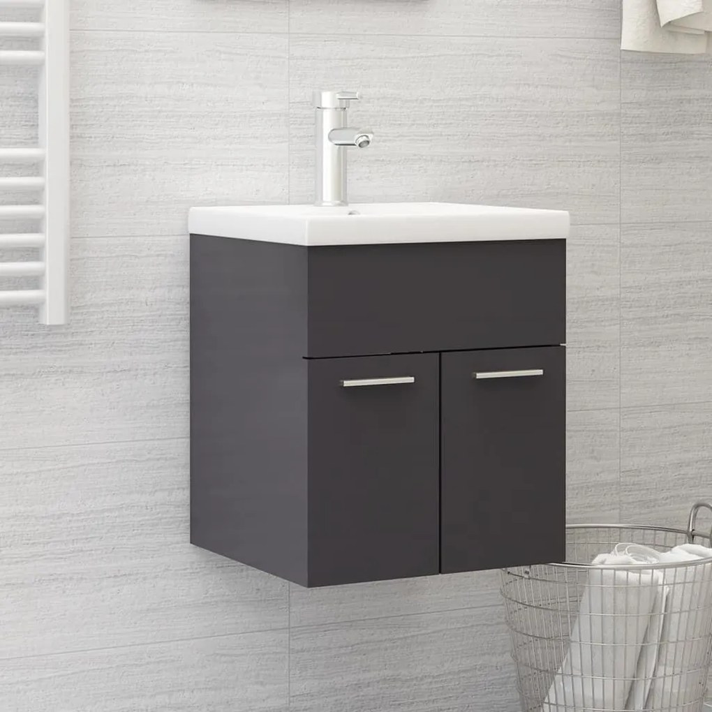 Ντουλάπι Νιπτήρα Γυαλιστερό Γκρι 41x38,5x46 εκ. από Επεξ. Ξύλο - Γκρι