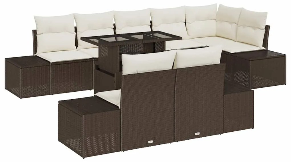 vidaXL Σετ Καναπέ Κήπου με αποθήκευση 9 pcs Καφέ Πολυ ράταν