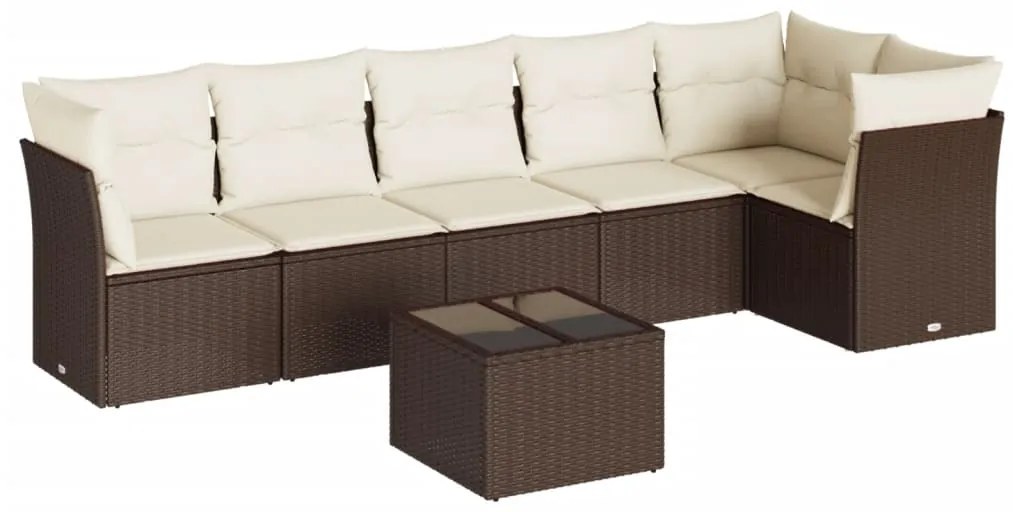 vidaXL Σαλόνι Κήπου Σετ 7 Τεμαχίων Καφέ Συνθετικό Ρατάν με Μαξιλάρια