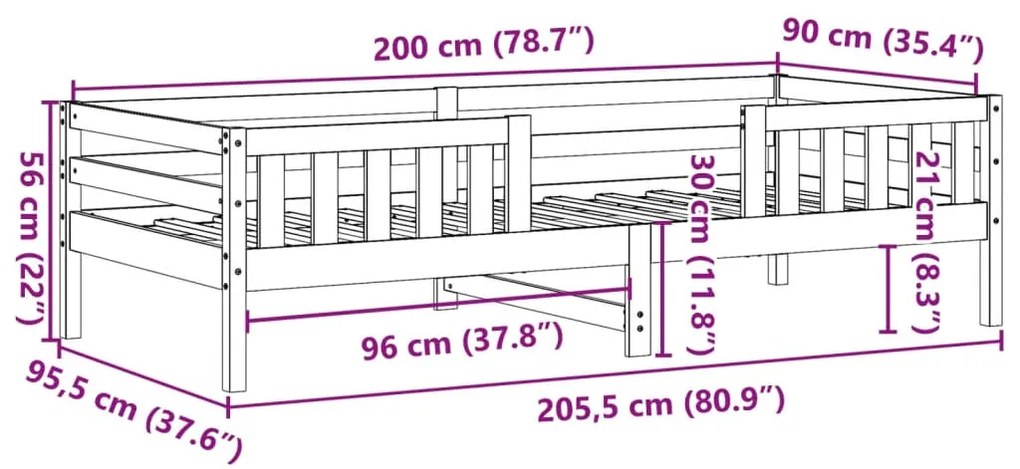 ΠΛΑΙΣΙΟ ΚΡΕΒΑΤΙΟΥ 90 X 200 ΕΚ. ΑΠΟ ΜΑΣΙΦ ΞΥΛΟ ΠΕΥΚΟΥ 846973