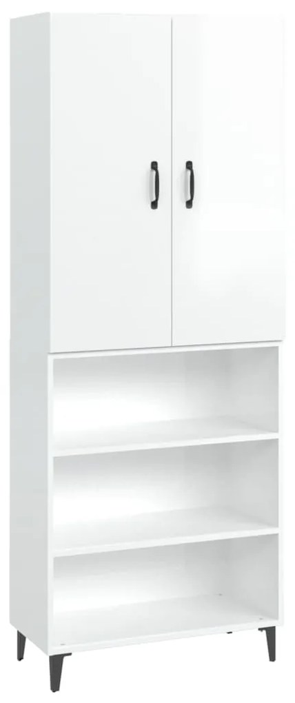 vidaXL Μπουφές Γυαλιστερό Λευκό 69,5x32,5x180 εκ. Επεξεργασμένο Ξύλο