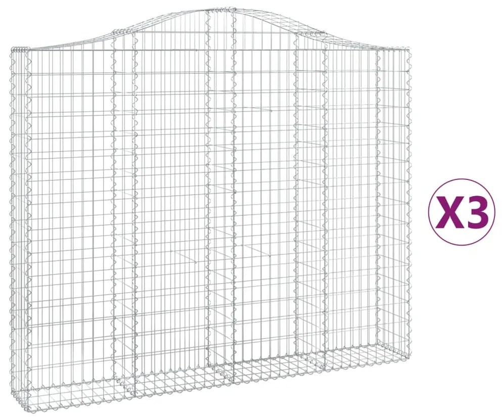 vidaXL Συρματοκιβώτια Τοξωτά 3 τεμ. 200x30x160/180 εκ. Γαλβαν. Ατσάλι