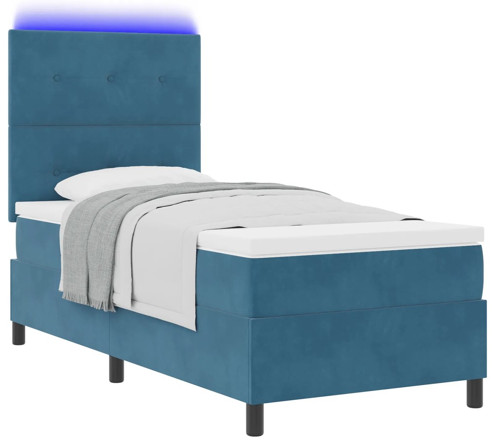 vidaXL κρεβάτι Box Spring με στρώμα & LED σε σκούρο μπλε 90x190 εκ. από βελούδο