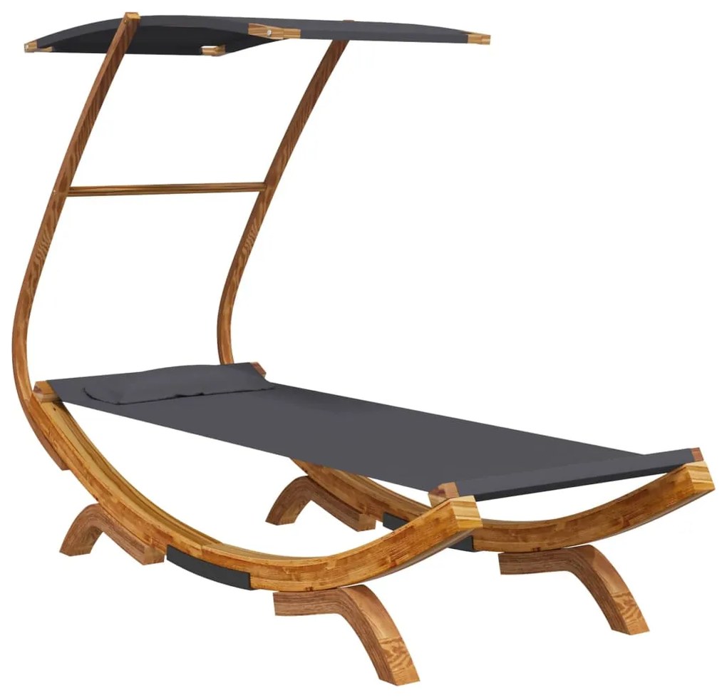 vidaXL Ξαπλώστρα ΕξΧώρου Ανθρ 100x190x134εκ Μασίφ Λυγισμένο Ξύλο Τέντα