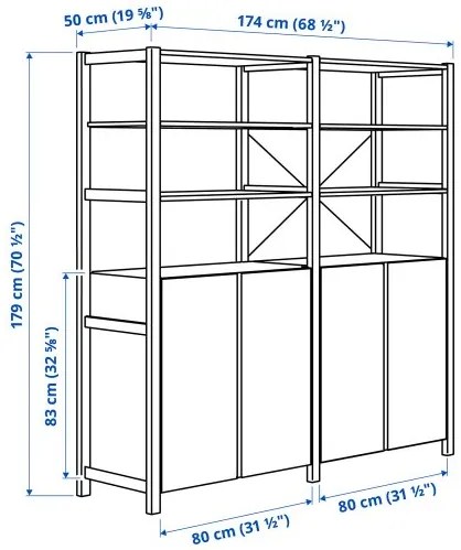 IVAR 2 τμήματα/ράφια/ντουλάπι, 174x50x179 cm 694.070.59