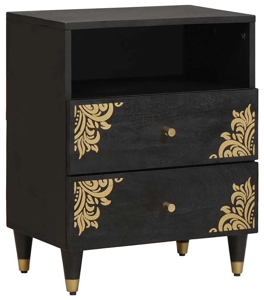 vidaXL Κομοδίνο με συρτάρι Μαύρο 50 x 33 x 62 εκ. Στερεό ξύλο μάνγκο