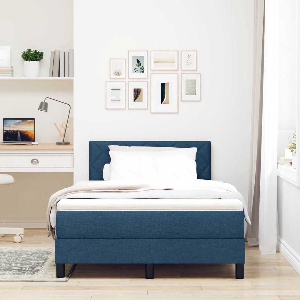 vidaXL Κρεβάτι Box Spring με Στρώμα Μπλε 120x200 εκ. Υφάσματος