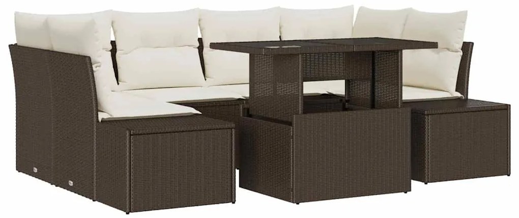vidaXL Σετ Καναπέ Κήπου 7 pcs Καφέ και κρεμ 100 x 55 x 73 εκ