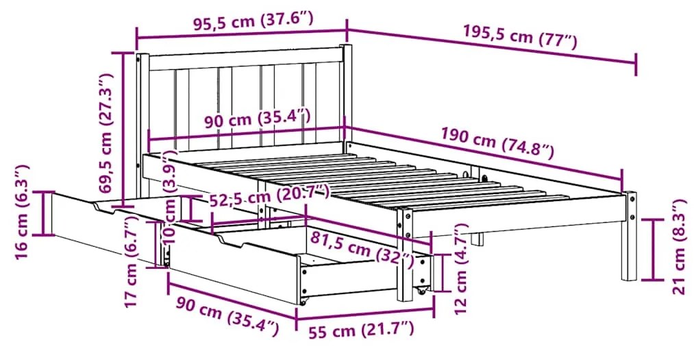 ΣΚΕΛΕΤΟΣ ΚΡΕΒΑΤΙΟΥ ΧΩΡΙΣ ΣΤΡΩΜΑ 90X190 ΕΚ ΜΑΣΙΦ ΞΥΛΟ ΠΕΥΚΟΥ 3301461