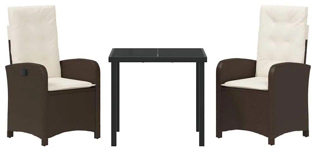 vidaXL Σέτ φαγητού για κήπο με μαξιλάρι 3 pcs Καφέ συνθετικό ρατάν