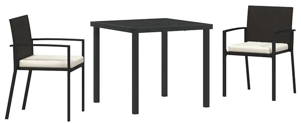 vidaXL Σέτ φαγητού για κήπο 3 pcs Μαύρο Χάλυβας με επίστρωση πούδρας