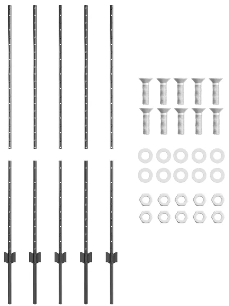 vidaXL Πό posts φράχτη 10 pcs Γκρι 140 cm Ατσάλι