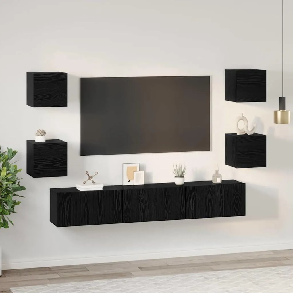 vidaXL Σετ επίπλου τηλεόρασης Επιτοίχιο 7 pcs Μαύρη δρυς