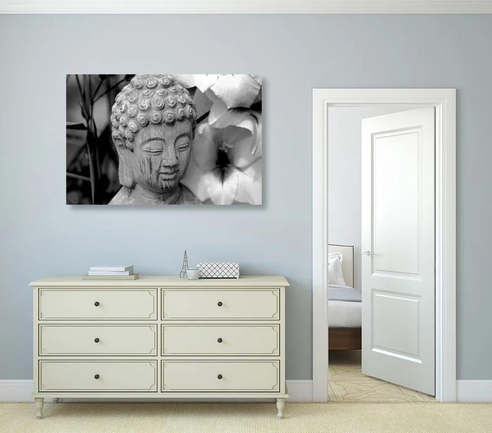 Εικόνα του αγάλματος του Βούδα στον κήπο Ζεν σε ασπρόμαυρο - 90x60
