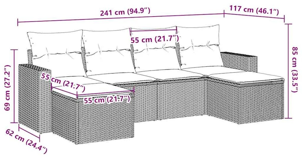 vidaXL Σαλόνι Κήπου Σετ 6 Τεμαχίων Καφέ Συνθετικό Ρατάν με Μαξιλάρια