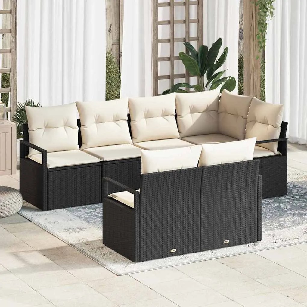 vidaXL Σετ Καναπέ Κήπου 7 pcs Μαύρο, Κρέμα Πολυ rattan, βαμμένο ατσάλι
