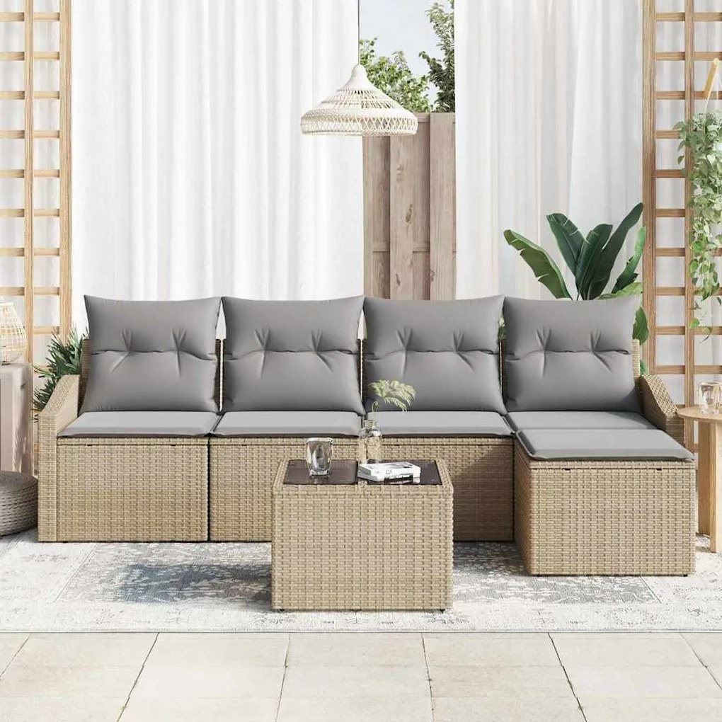 vidaXL Σετ Καναπέ Κήπου 6 pcs Μπεζ Πολυ ράταν