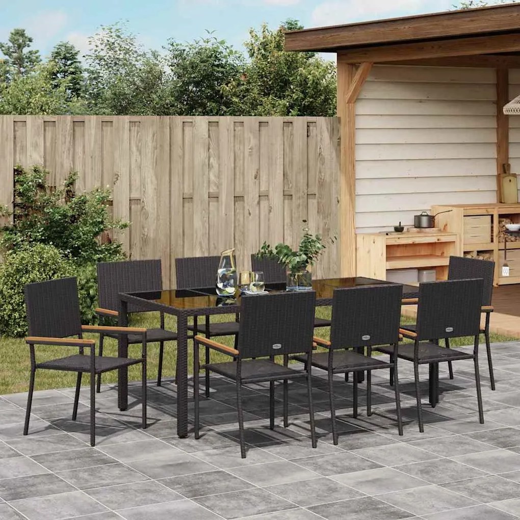 vidaXL Σέτ φαγητού για κήπο 9 pcs Μαύρο 190 x 90 x 75 cm