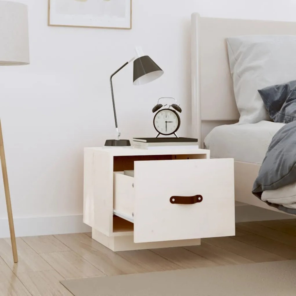vidaXL Κομοδίνα 2 τεμ. Λευκά 40 x 34 x 35 εκ. από Μασίφ Ξύλο Πεύκου