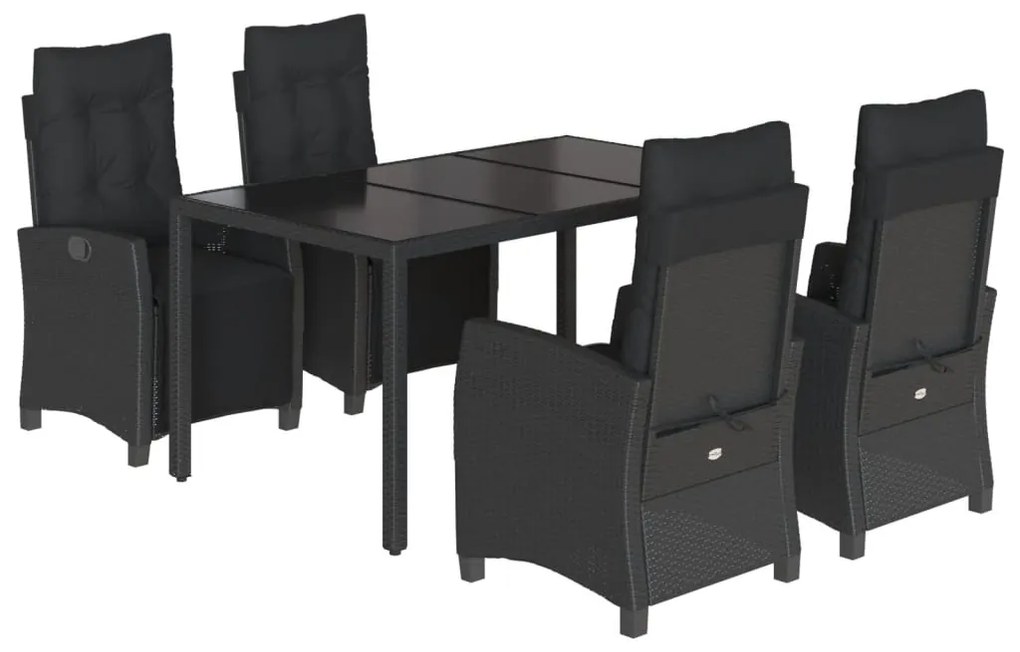 vidaXL Σετ Τραπεζαρίας Κήπου 5 Τεμαχίων Μαύρο Συνθ. Ρατάν με Μαξιλάρια