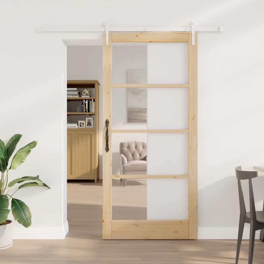 vidaXL Συρόμενη Πόρτα με Σετ Εξαρτημάτων 93x202 εκ. Μασίφ Ξύλο Πεύκο