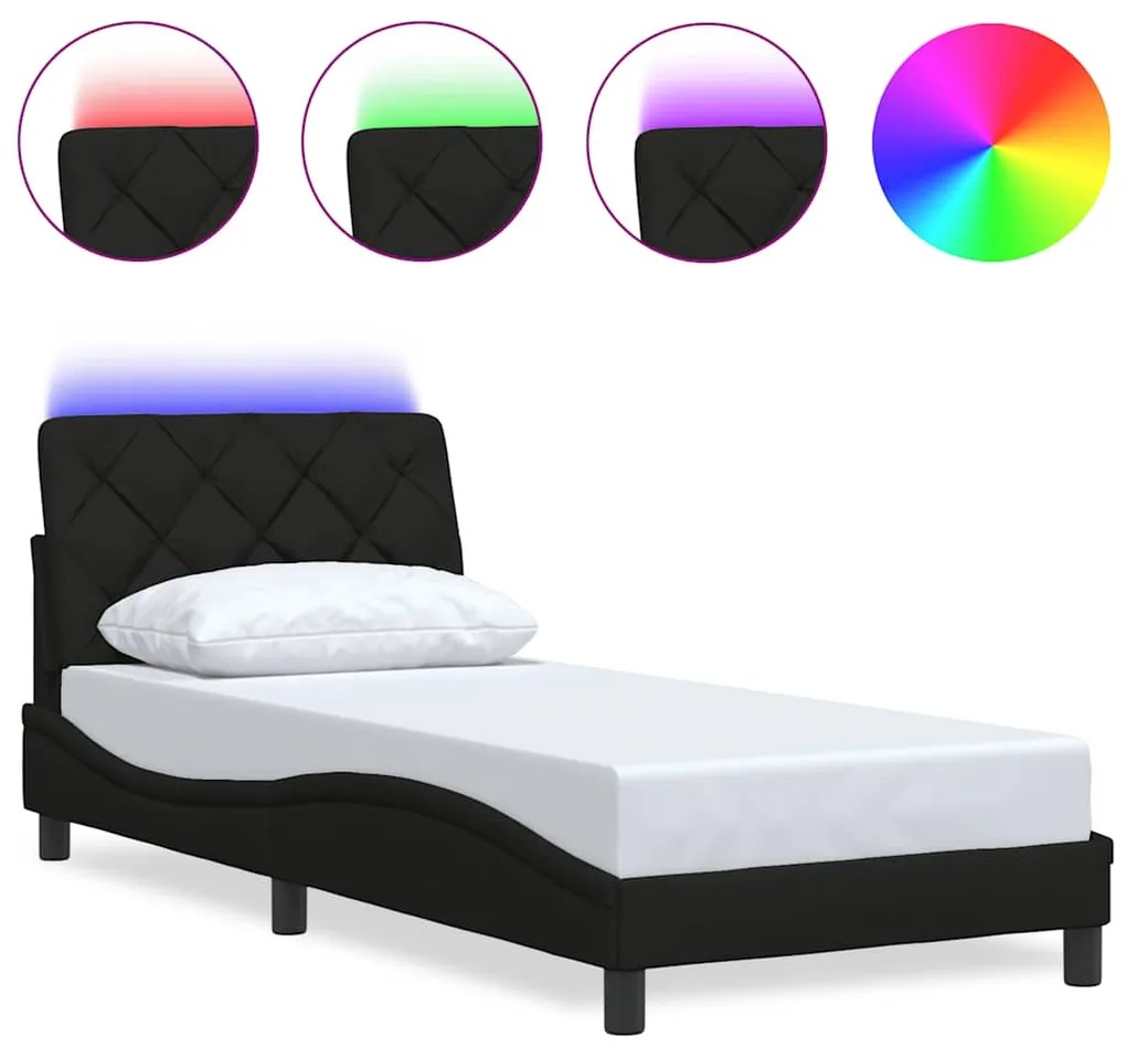 Σκελετός Κρεβατιού με LED Χωρίς Στρώμα Μαύρο 90x190 εκ. - Μαύρο