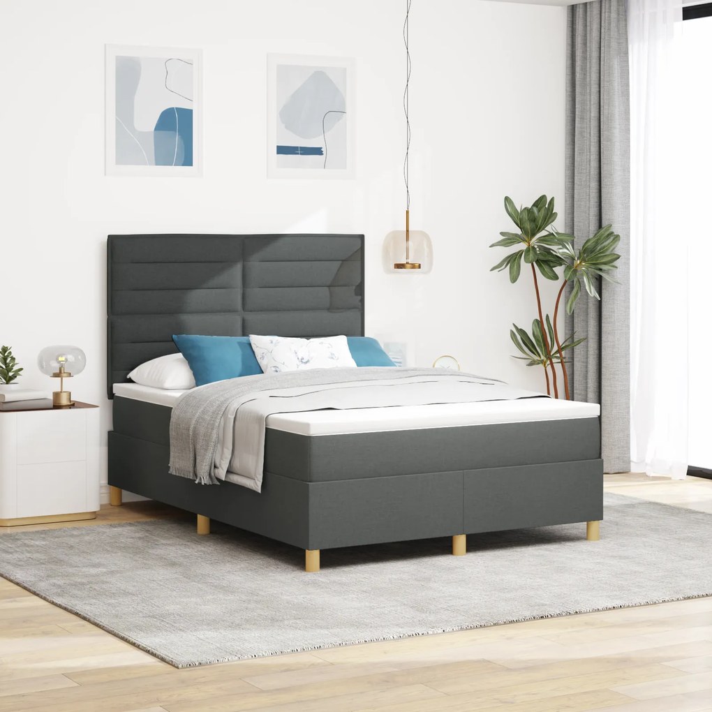 vidaXL Κρεβάτι με Στρώμα Σκούρο Γκρι 140x200 εκ. ύφασμα