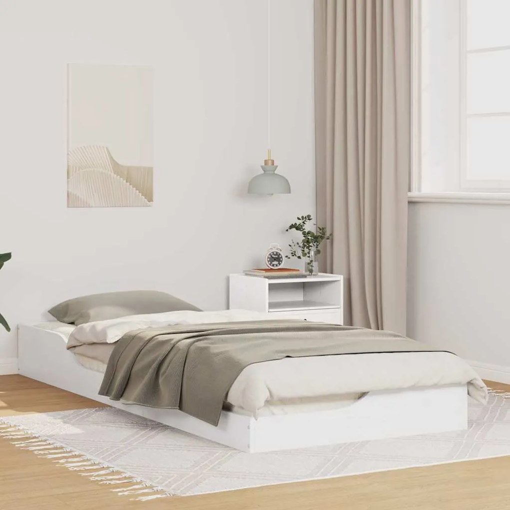 vidaXL Κρεβάτι δαπέδου Λευκό 100 x 220 cm Μασίφ ξύλο πεύκου