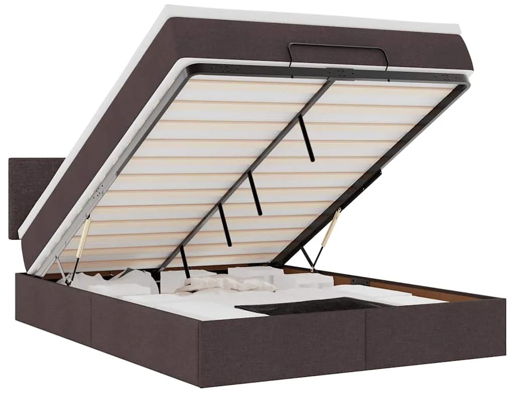 vidaXL Οθωμανικό κρεβάτι με στρώμα & LEDs Σκούρο καφέ 140x200cm ύφασμα