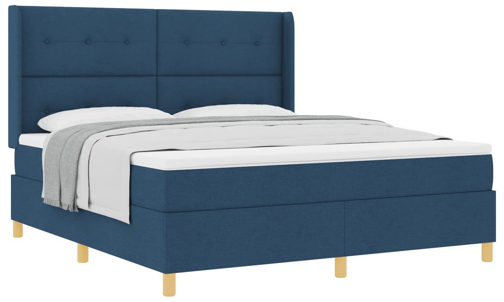 vidaXL Κρεβάτι Box Spring με Στρώμα Μπλε 180x200 εκ Υφάσματος