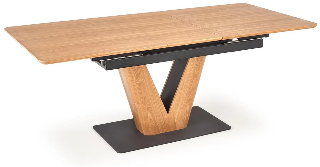 Τραπέζι Houston 1427, Δρυς, Μαύρο, 77x90x160cm, 102 kg, Επιμήκυνση, Φυσικό ξύλο καπλαμά, Ινοσανίδες μέσης πυκνότητας | Epipla1.gr