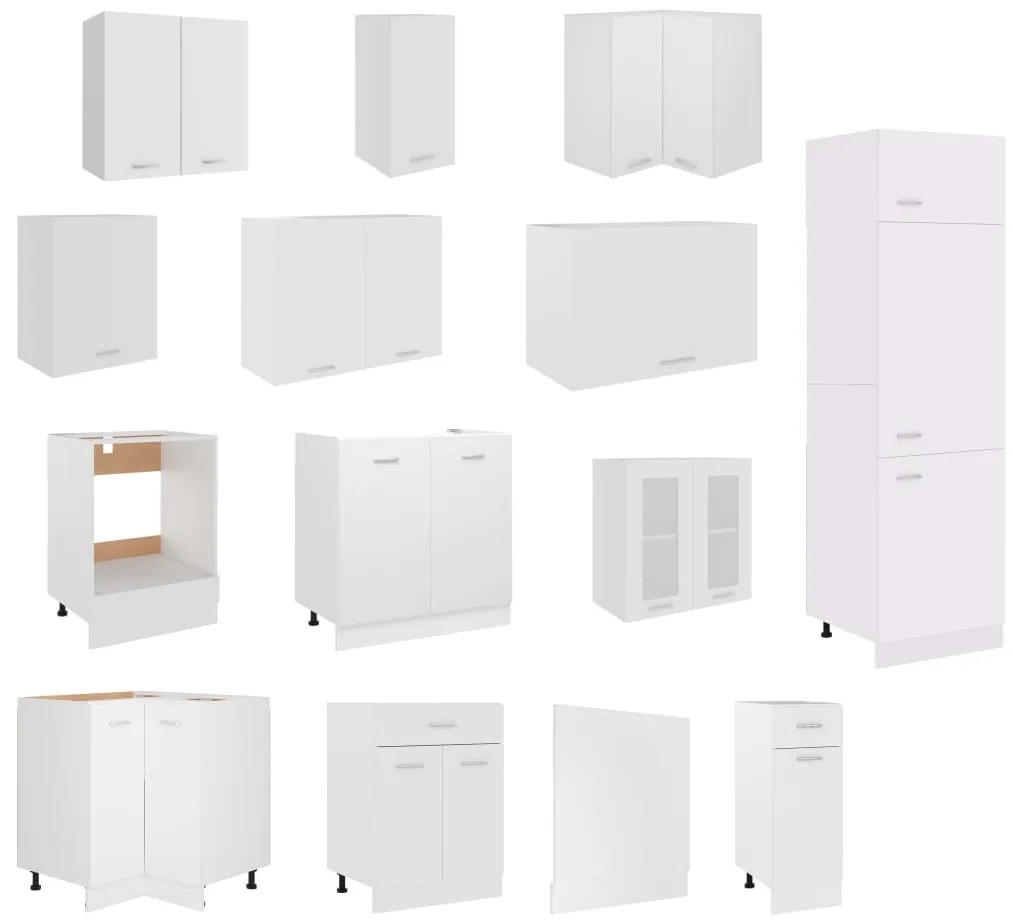 vidaXL Σετ Ντουλαπιών Κουζίνας 14 Τεμαχίων "Lyon" Λευκό από Μηχανικά Ξύλινα Έπιπλα