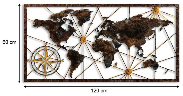 Διακοσμητικό τοίχου World Map Megapap μεταλλικό χρώμα μαύρο - bronze 120x60εκ.
