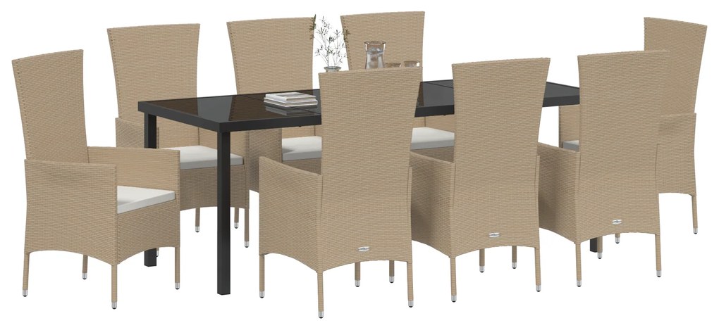 vidaXL Σετ Γευμάτων Κήπου 9 pcs Μπεζ Μαύρο 200 x 80 x 73 εκ