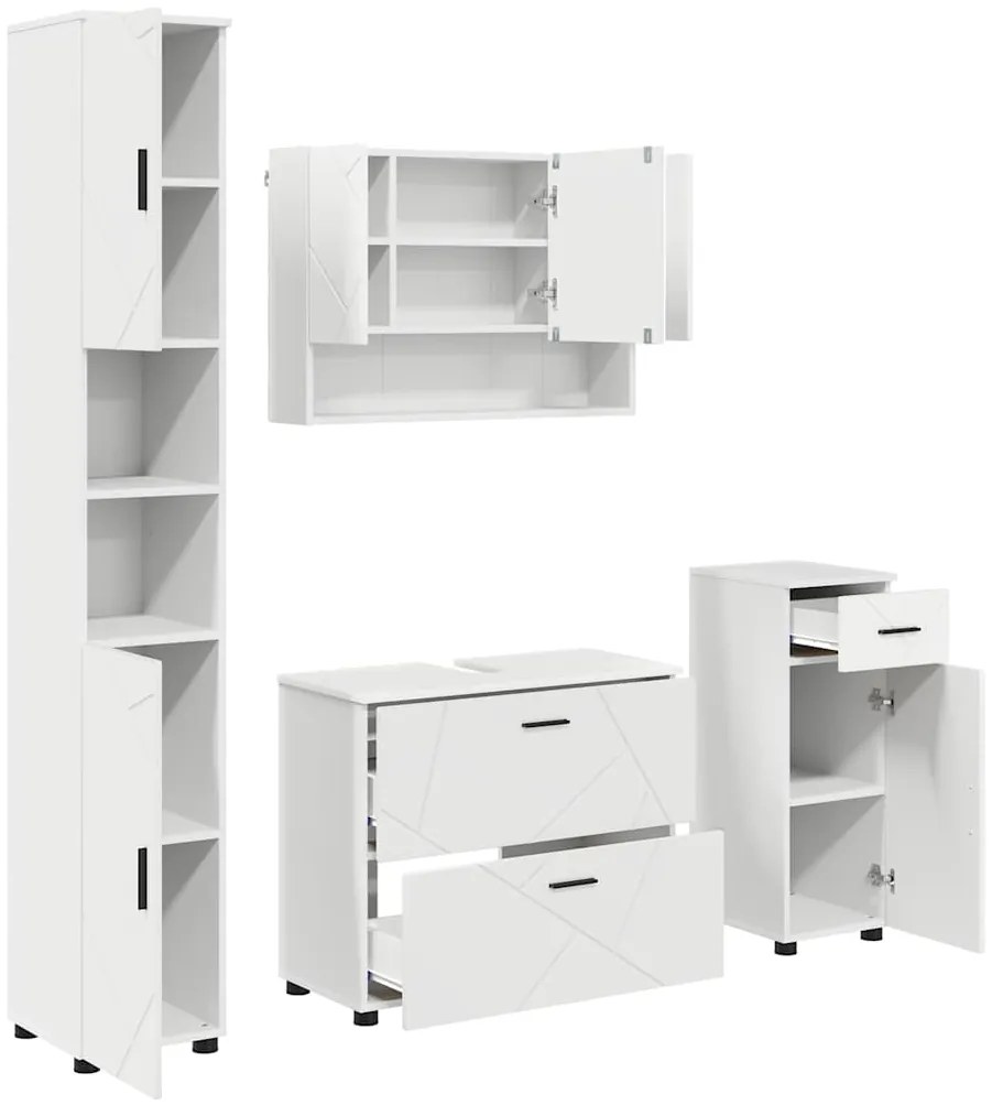 vidaXL Σετ Επίπλων Μπάνιου με συρτάρι 4 pcs Λευκό 30 x 35 x 192 εκ.