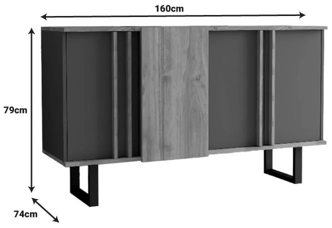 Μπουφές Amanda I σε ανθρακί-καρυδί απόχρωση 160x74x79εκ 160x74x79 εκ.