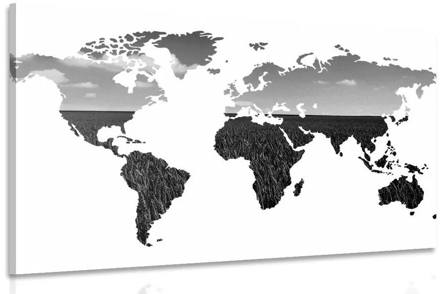 Εικόνα του παγκόσμιου χάρτη σε ασπρόμαυρο - 120x80
