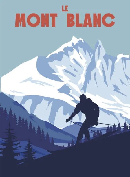 Εικονογράφηση Mont Blanc Ski resort poster, retro, VectorUp