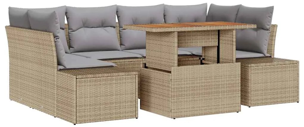 vidaXL Σέτ φαγητού για κήπο 7 pcs Μπεζ, Γκρι 100 x 55 x 73 εκ