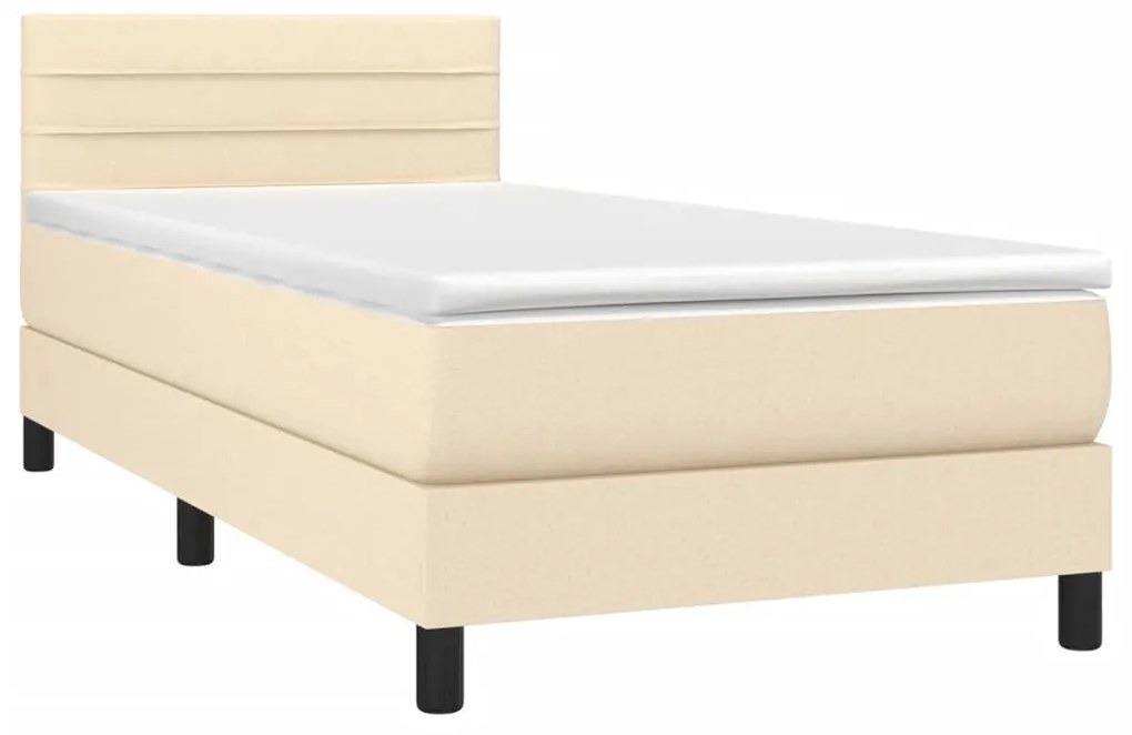 ΚΡΕΒΑΤΙ BOXSPRING ΜΕ ΣΤΡΩΜΑ &amp; LED ΚΡΕΜ 80X200 ΕΚ. ΥΦΑΣΜΑΤΙΝΟ 3133194