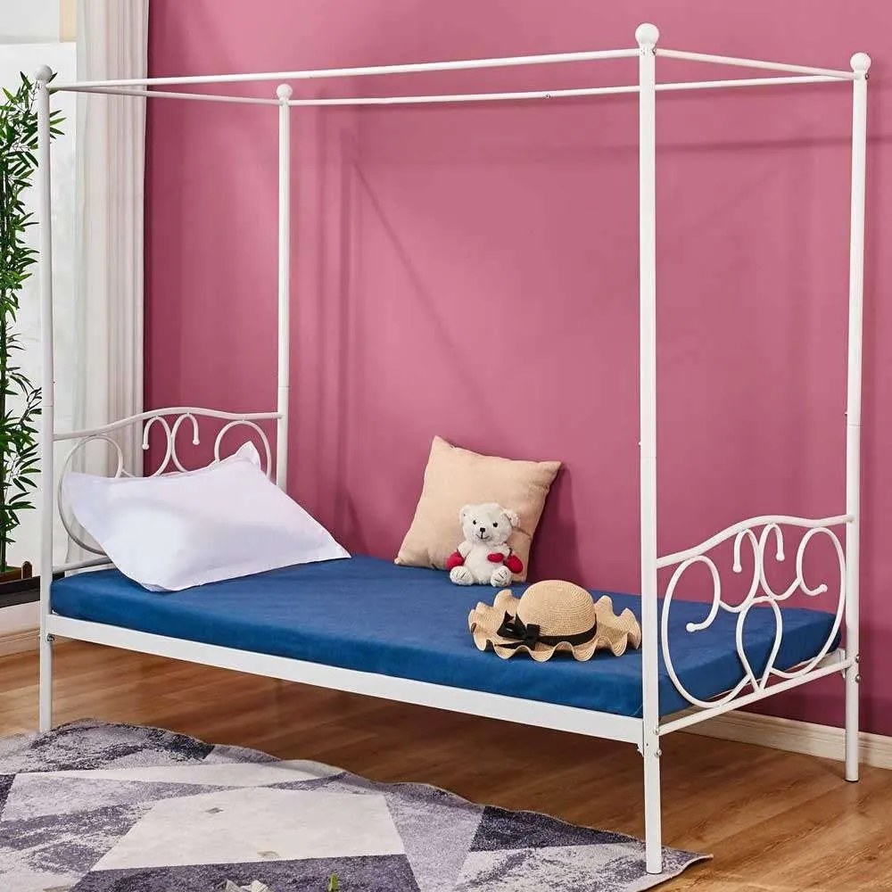 Κρεβάτι Με Ουρανό HM572.02 190Χ90cm White Μονό Μέταλλο