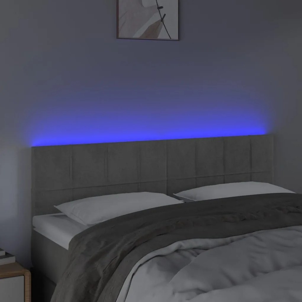 Κεφαλάρι Κρεβατιού LED Ανοιχτό Γκρι 144x5x78/88 εκ. Βελούδινο - Γκρι