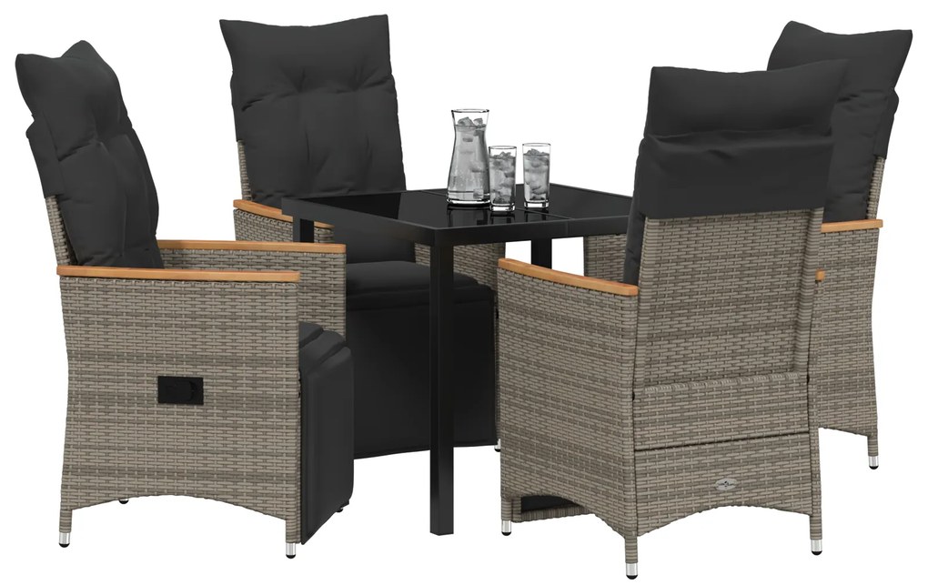 vidaXL Σετ κήπου 5 κομματιών με μαξιλάρια Γκρι Poly Rattan