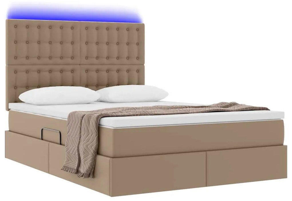 vidaXL Κρεβάτι με αποθηκευτικό χώρο και LED Καπουτσίνο 140 x 200 cm