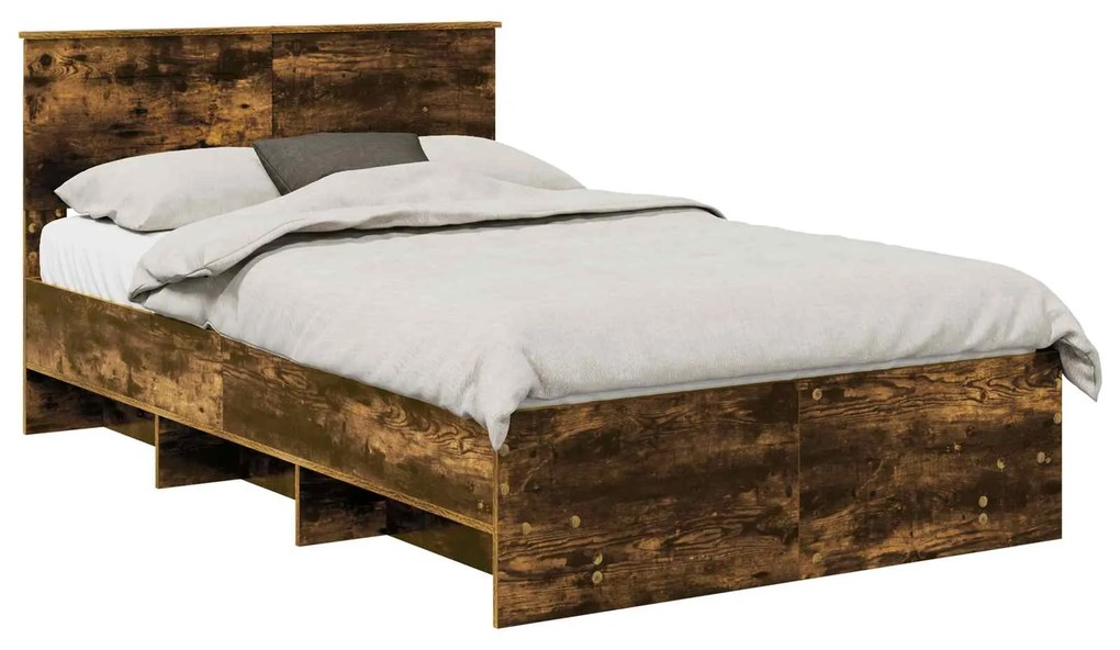 vidaXL Σκελετός Κρεβατιού με κεφαλάρι Καπνιστό Δρύς 120 x 123 εκ.