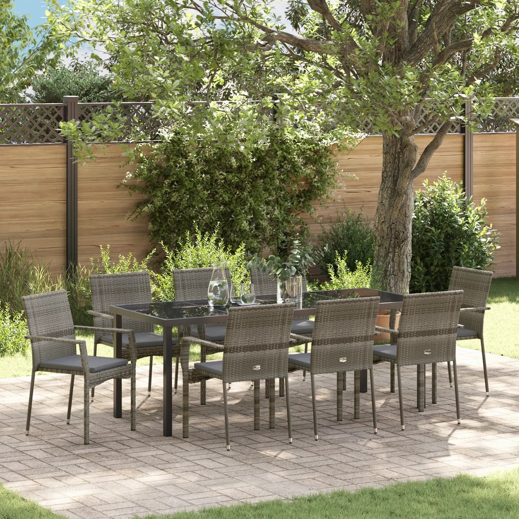 vidaXL Σετ Καθισμάτων Κήπου με μαξιλάρι 9 pcs Γκρι 200 x 80 x 73 εκ