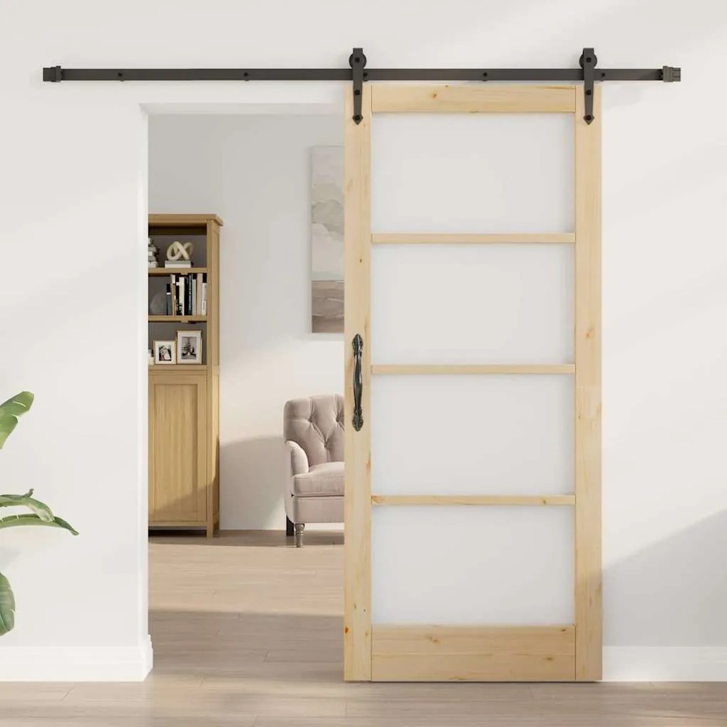 vidaXL Συρόμενη Πόρτα Χειροκίνητος Καφέ 86 x 198.5 cm Ξύλο και μέταλλο