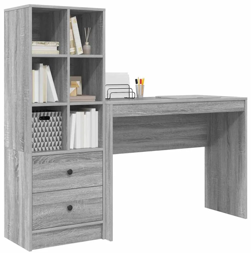 vidaXL Γραφείο με αποθηκευτικό χώρο με συρτάρι 2 pcs Γκρι sonoma