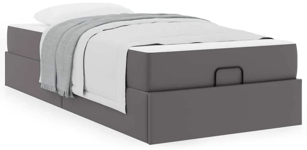 vidaXL Σκελετός κρεβατιού με στρώμα Γκρι 90 x 200 cm Τεχνητό δέρμα