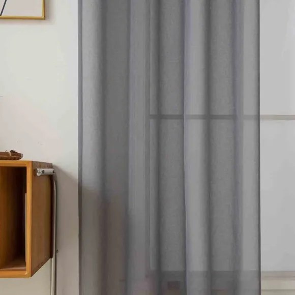 Beauty Home Κουρτίνα γάζα μονόχρωμη με 8 μεταλλικούς κρίκους Sharp Art 8448 140x270 Ανθρακί